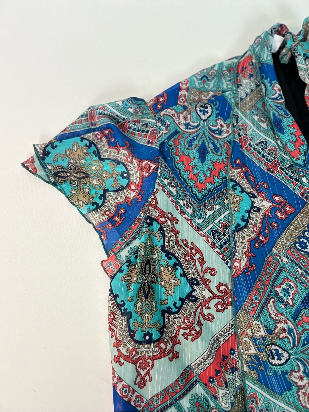Rebecca Malone Paisley Kimono Top Plus Size 2X Blue Red Open Front - Picture 7 of 7